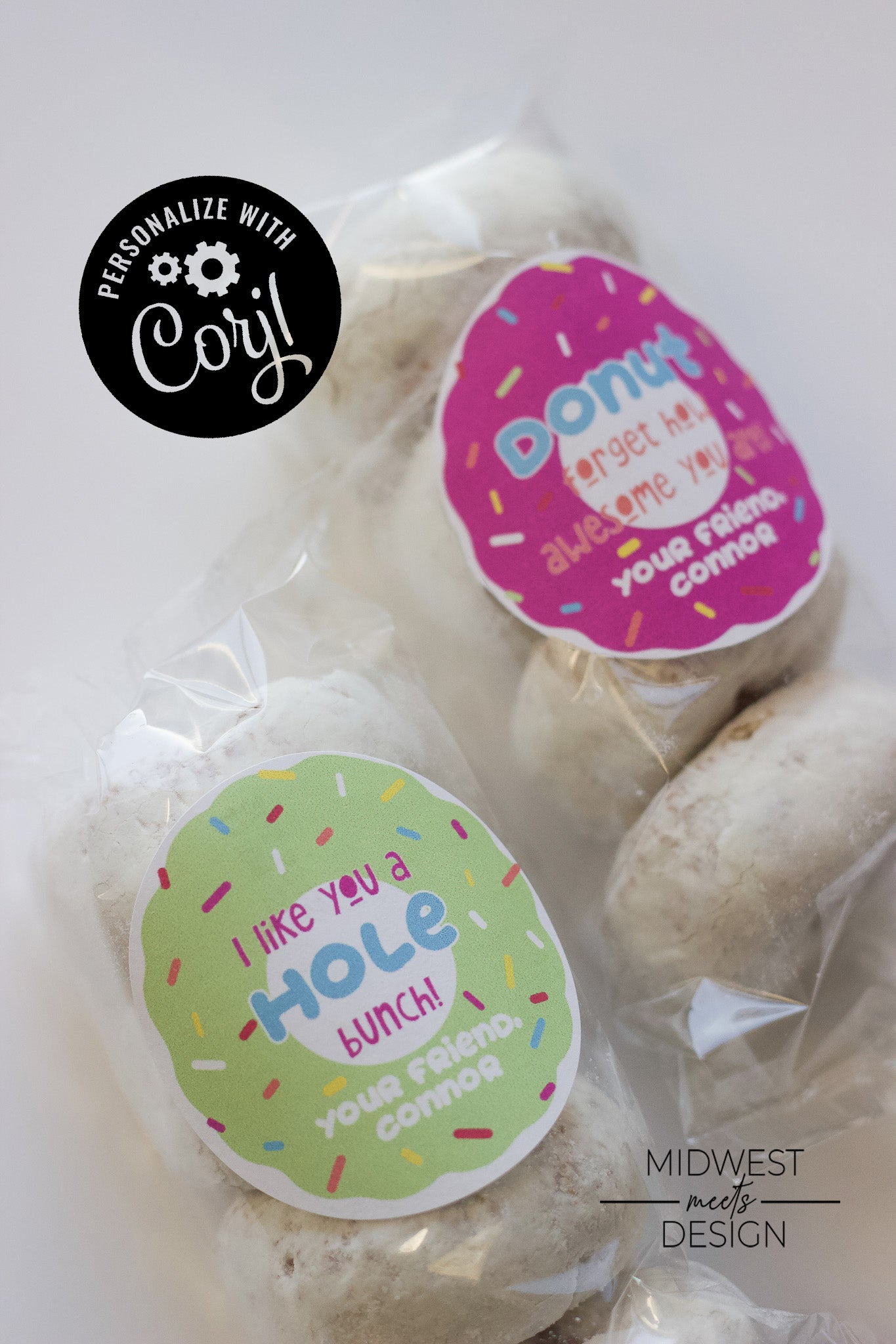 Printable Donut Valentine Stickers/Tags - Editable Digital Download