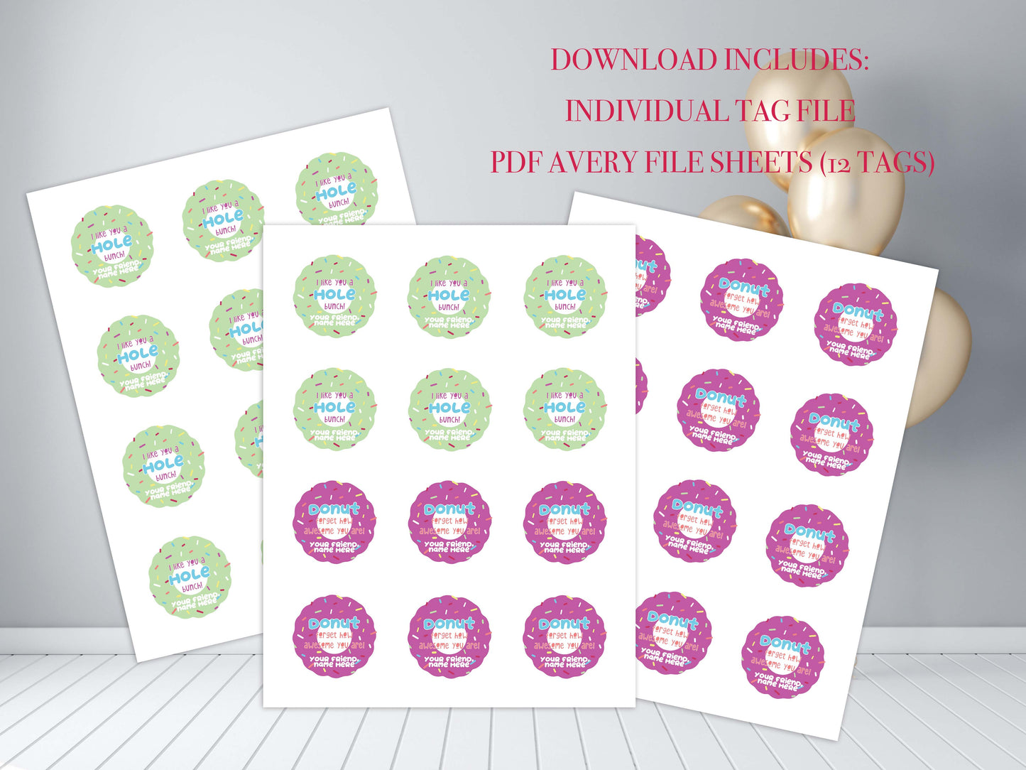 Printable Donut Valentine Stickers/Tags - Editable Digital Download