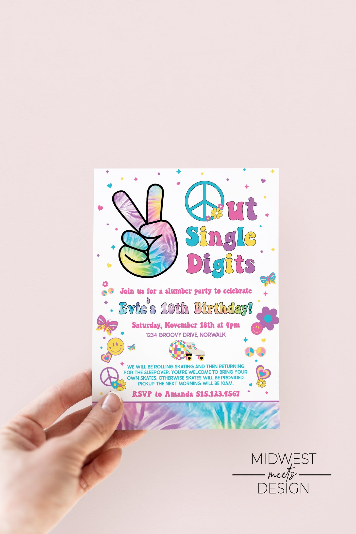 'Peace Out' Single Digits Birthday Invites - Digital/Print
