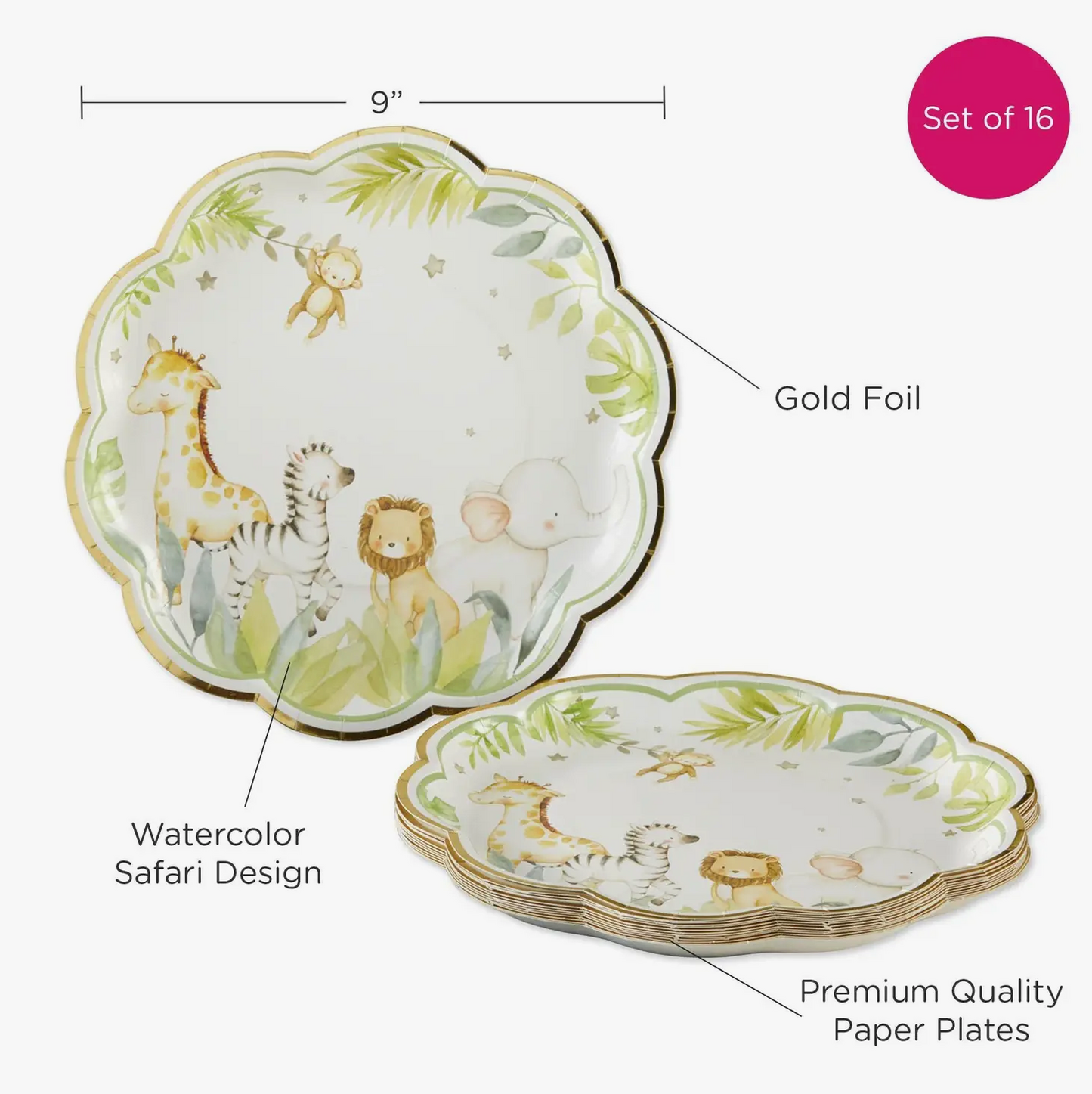 Safari Baby 9 in. Premium Paper Plates (Set of 16)