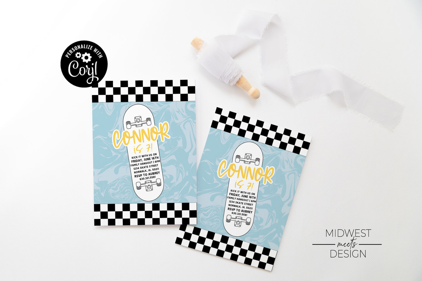 Let's Kick It! Skateboard Birthday Party Invite - Digital Download