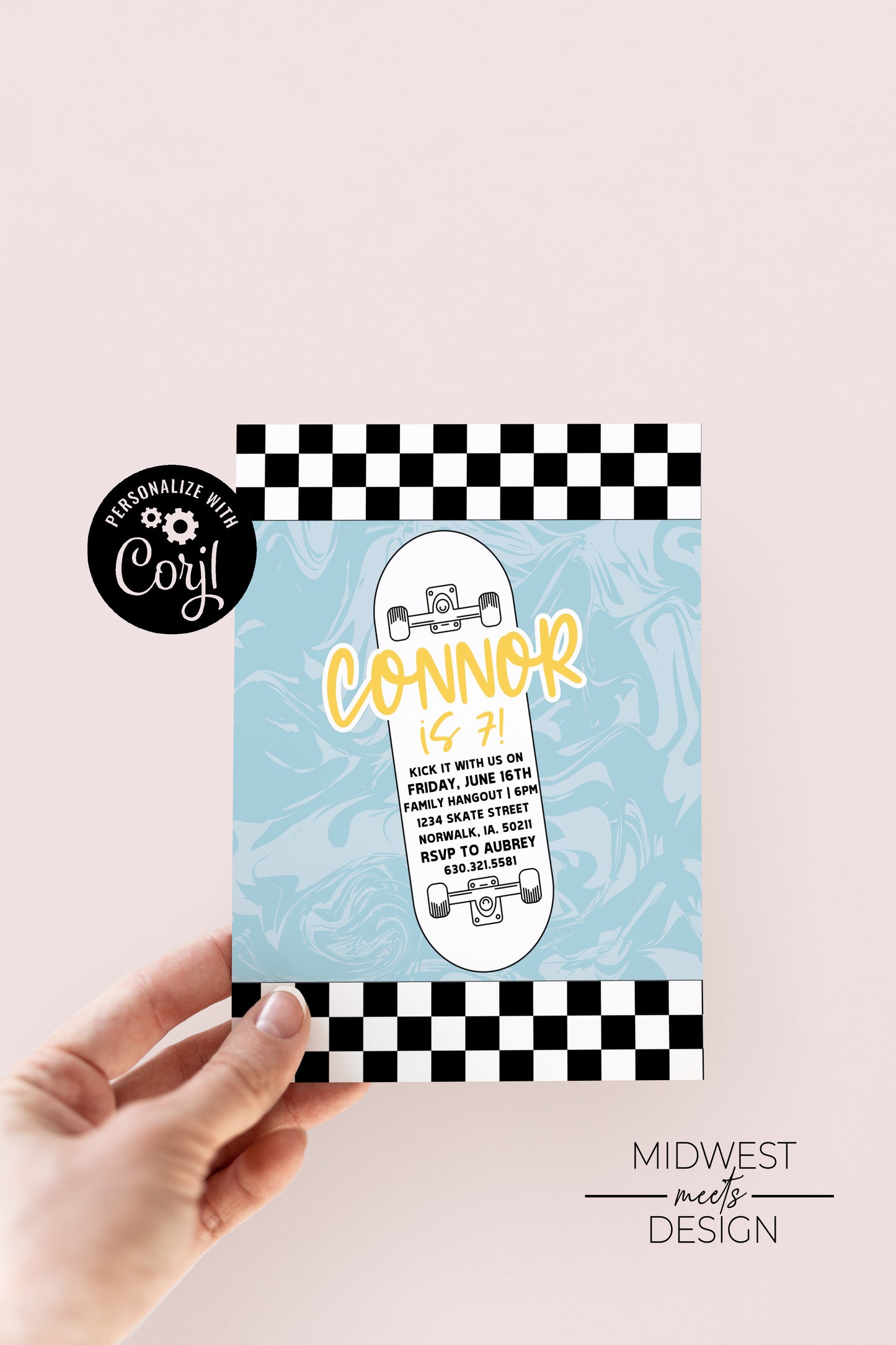 Let's Kick It! Skateboard Birthday Party Invite - Digital Download