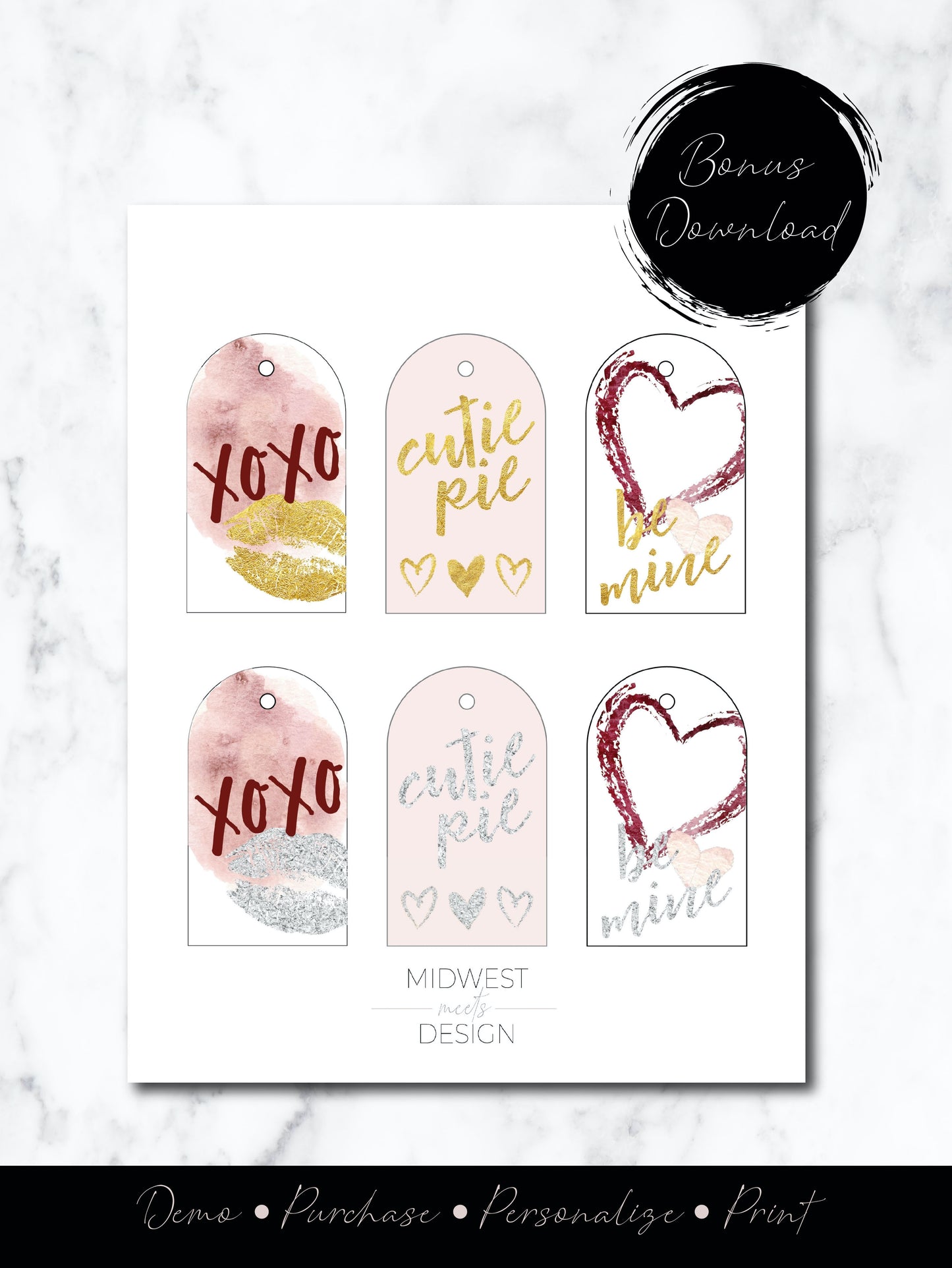 Valentine Straw Gift Tag Template - Digital Download