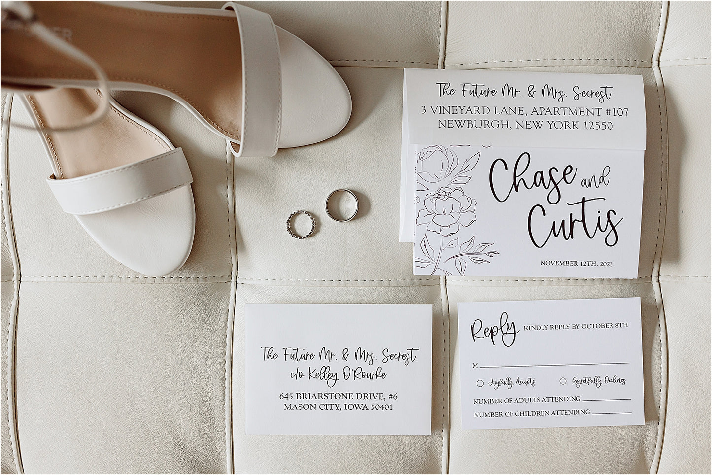 Peony Wedding Tri-Fold Invite Suite - Printed 4 Piece