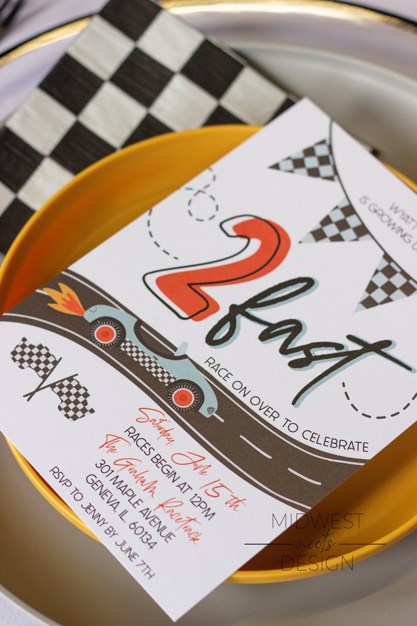 Two Fast Racecar Birthday Party Invites