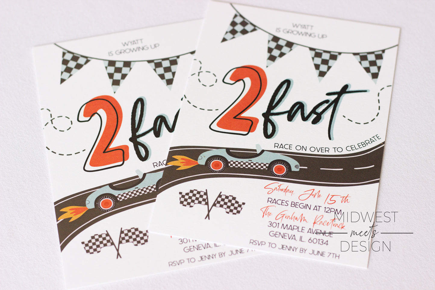 Two Fast Racecar Birthday Party Invites