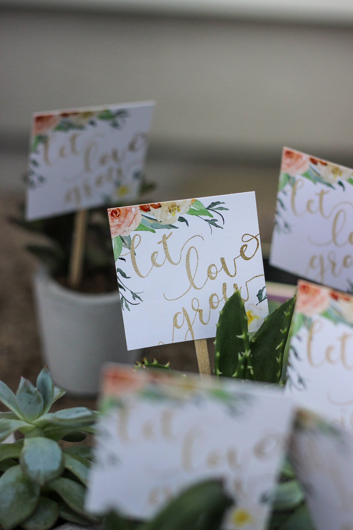 Let Love Grow Favor Tag Sticks - Printed