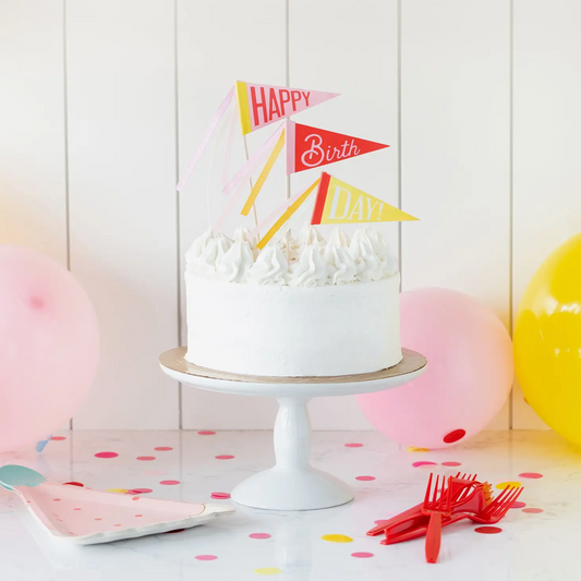 Pennant Cake Toppers - Pink, Yellow, Red