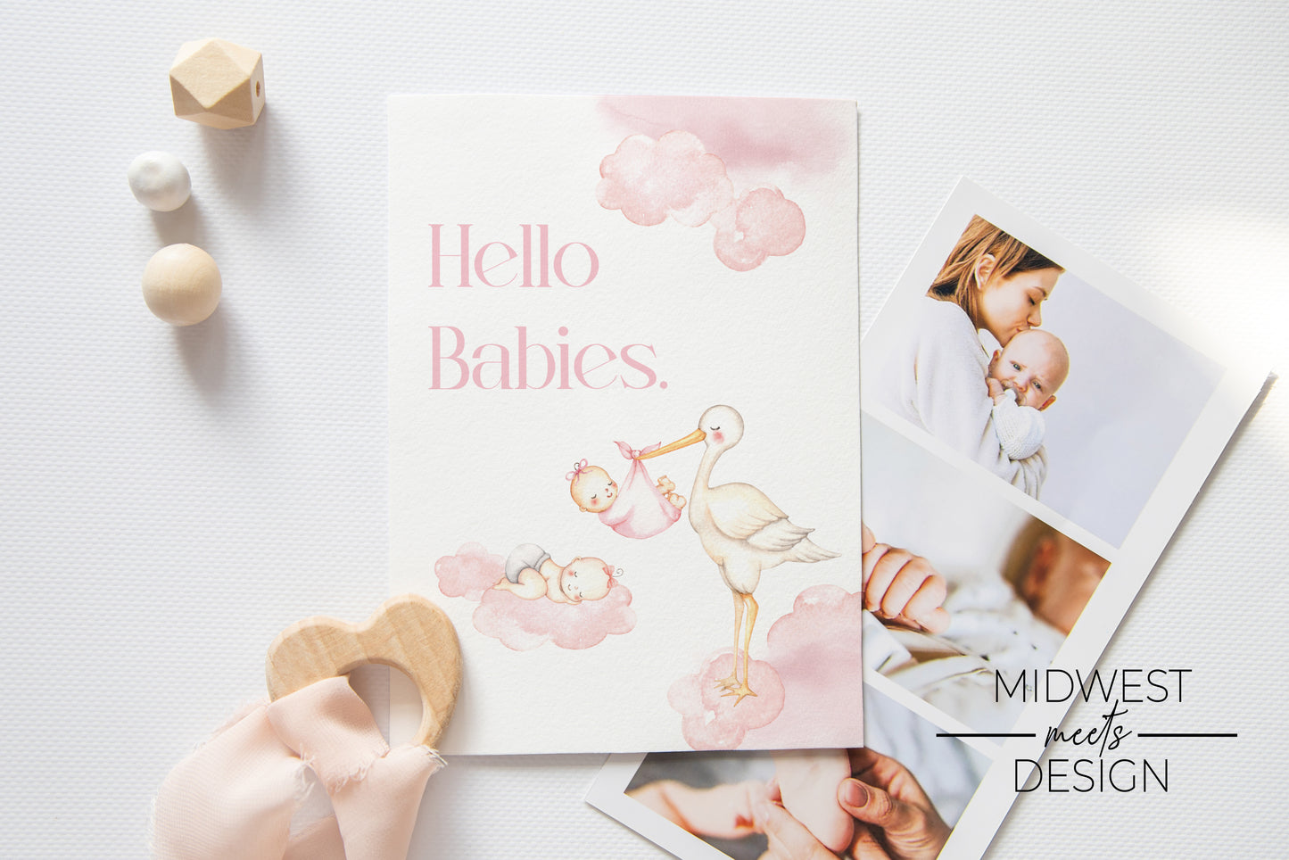 Twin Girl Stork Baby Shower Invite - Digital Download