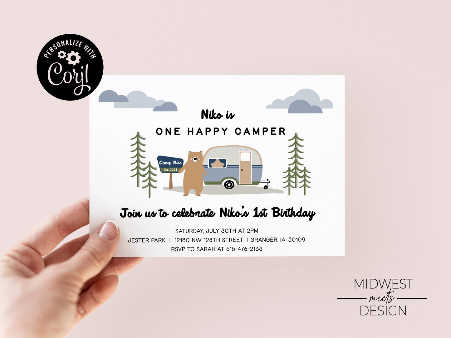 One Happy Camper Birthday Invite - Digital Download