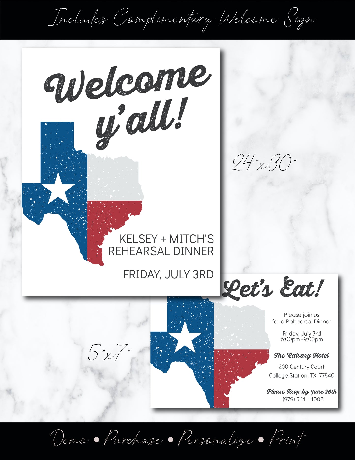 Texas Rehearsal Dinner Invite w/Welcome Sign - Digital Download