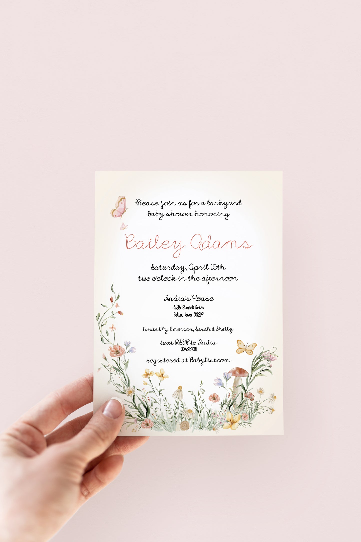 Mushroom Floral Whimsical Garden Baby Shower Invite Template - Digital Download