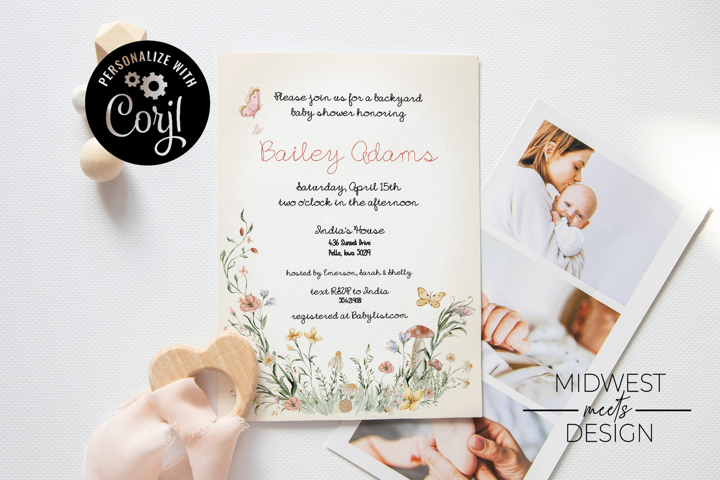 Mushroom Floral Whimsical Garden Baby Shower Invite Template - Digital Download