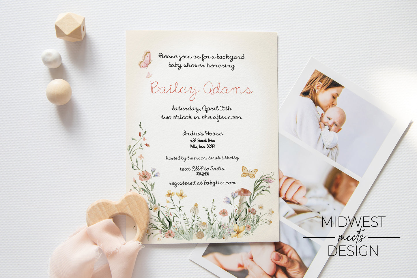 Mushroom Floral Whimsical Garden Baby Shower Invite Template - Digital Download
