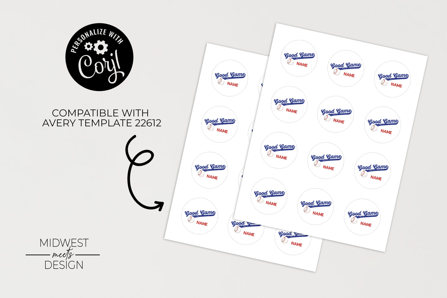Baseball Party Favor Stickers 2" - Digital Download