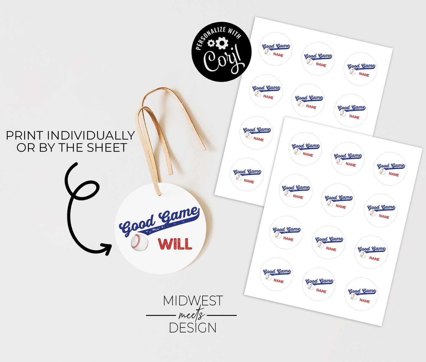 Baseball Party Favor Stickers 2" - Digital Download