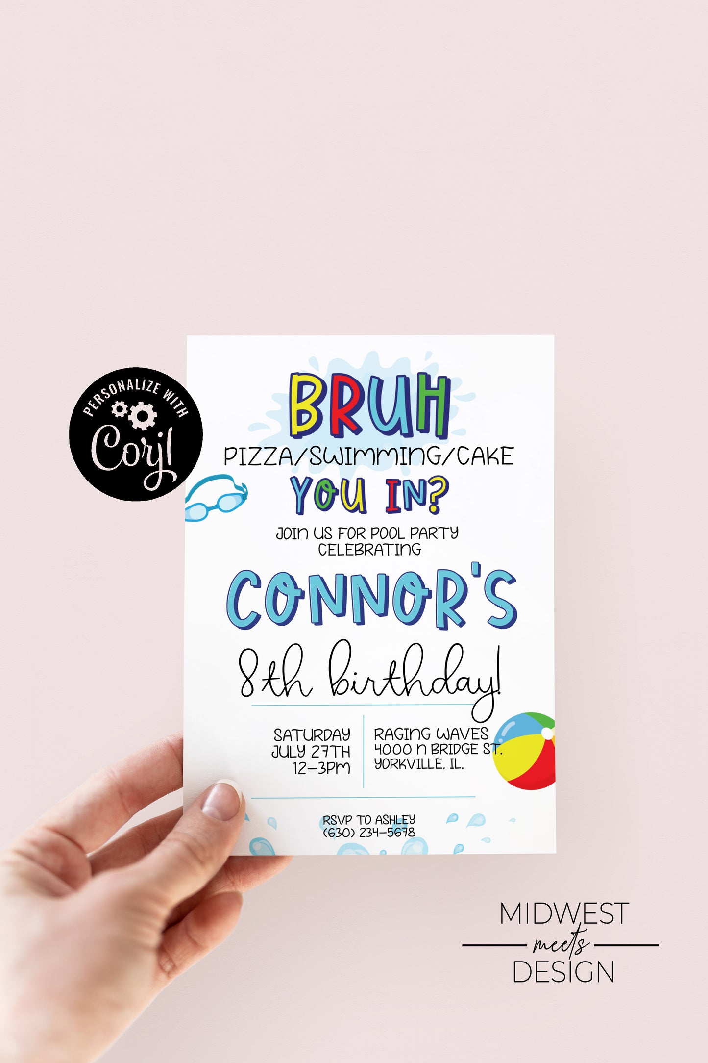 Bruh It's My Birthday Pool Party Birthday Invite - Digital/Print