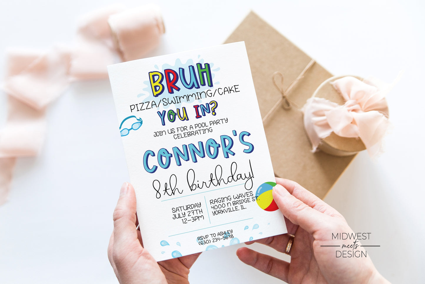 Bruh It's My Birthday Pool Party Birthday Invite - Digital/Print