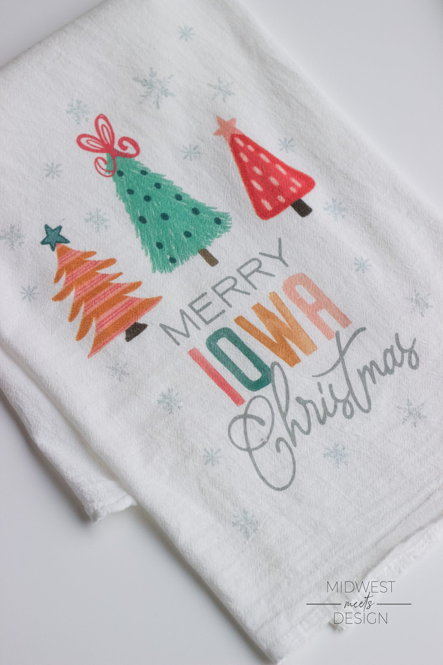 Merry Iowa Christmas Tea Towel