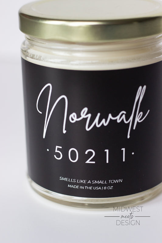 Norwalk, Iowa Zip Code Candle