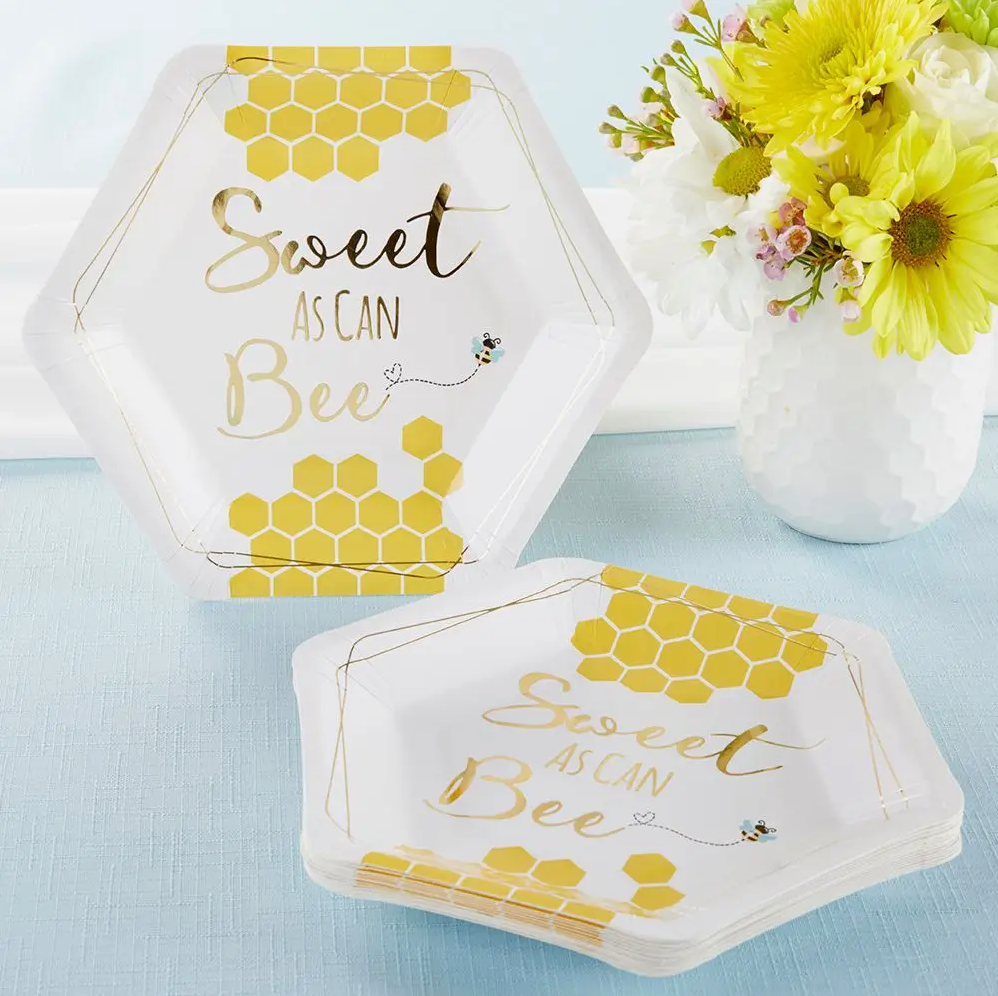 Sweet as Can Bee 7 in. Premium Paper Plates (Set of 16)