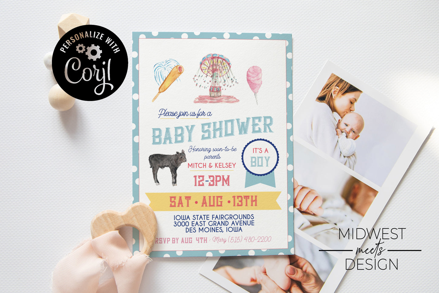 State Fair/County Fair Baby Boy Shower Invite - Printed