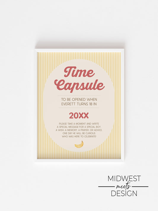 Curious Monkey Time Capsule Sign/Memory Cards - Editable Digital Download
