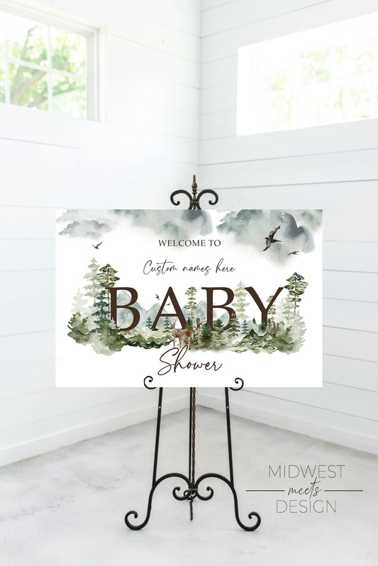 Woodland Forest Baby Shower Welcome Sign - Digital Download