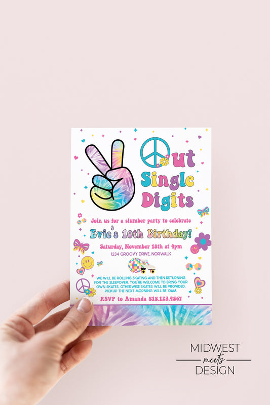 'Peace Out' Single Digits Birthday Invites - Digital/Print