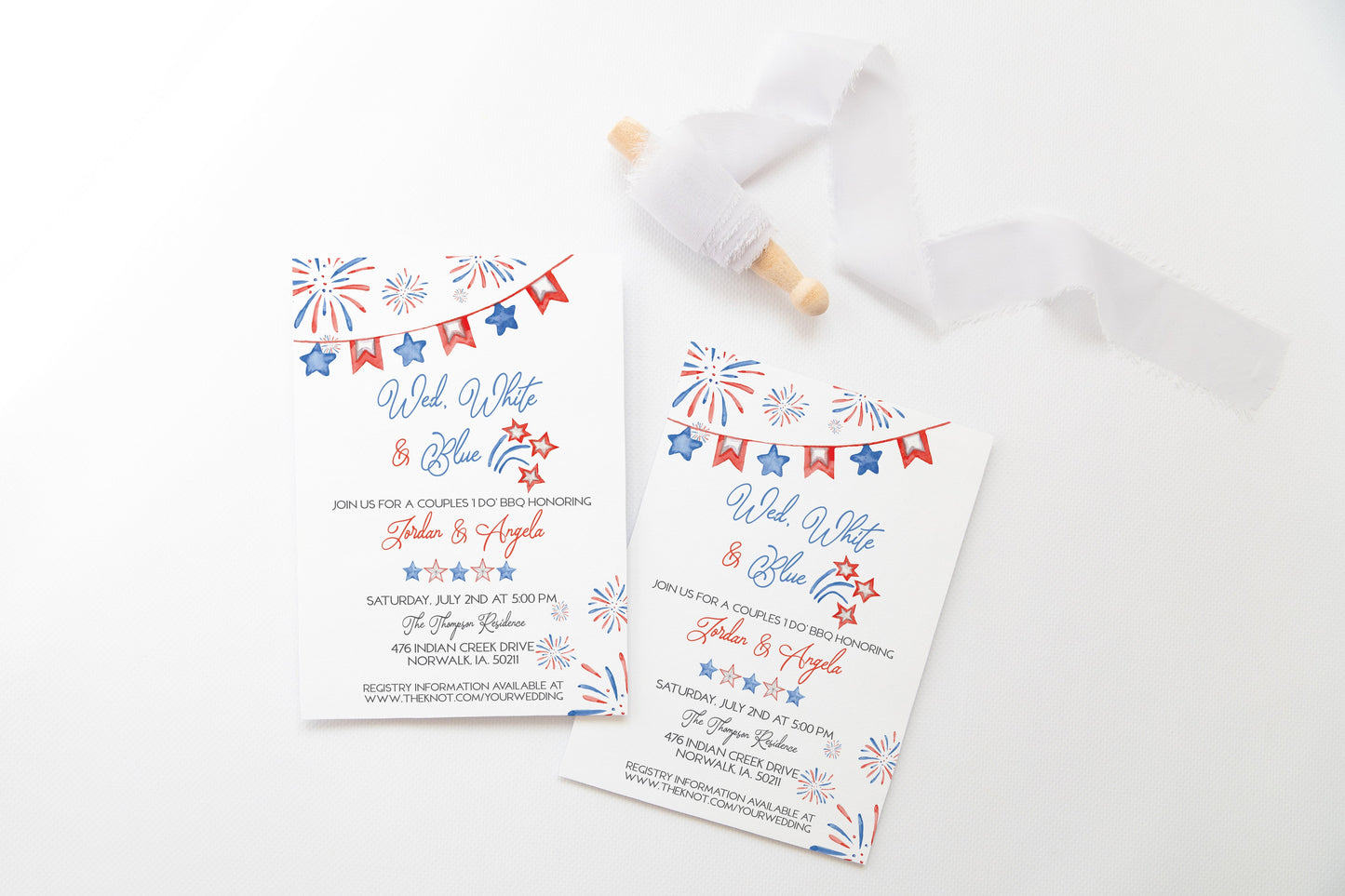 Wed, White & Blue Couples Shower Invitation - Digital Download