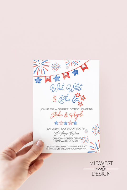 Wed, White & Blue Couples Shower Invitation - Digital Download