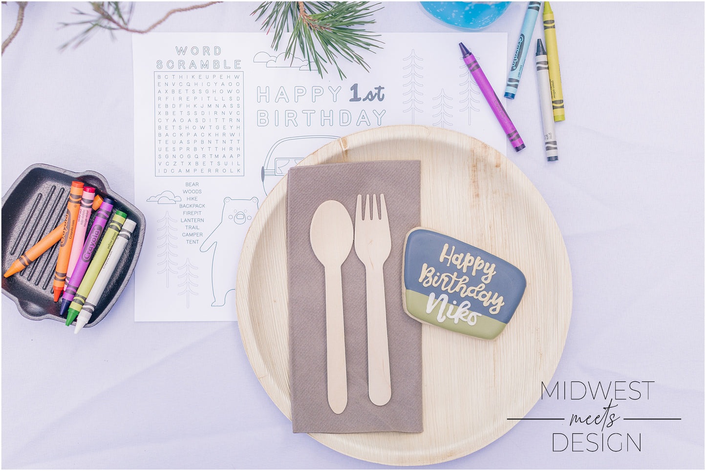 One Happy Camper Birthday Coloring Page Placemat - Digital Download