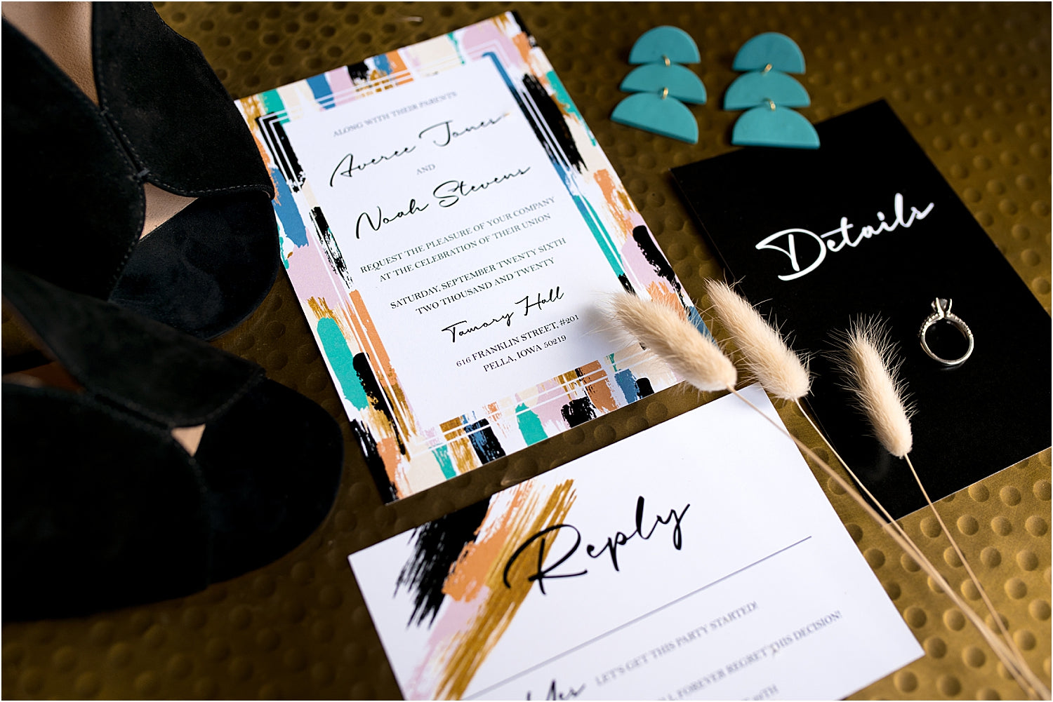 Mosada Invitation Modern Art Wedding Invite Suite - Printed 5 Piece – Midwest Meets Design