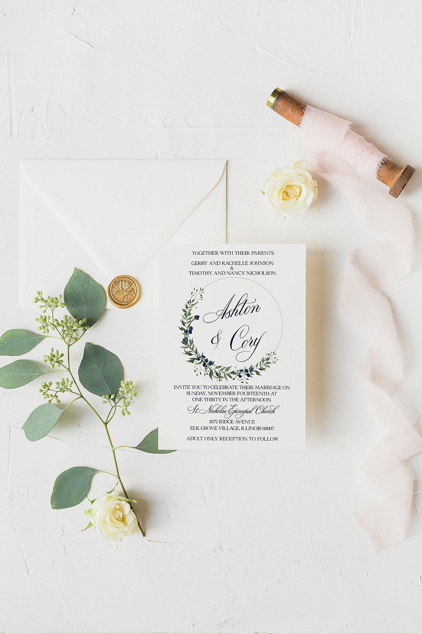 Ashton Wedding Invite Suite - Printed 3 Piece