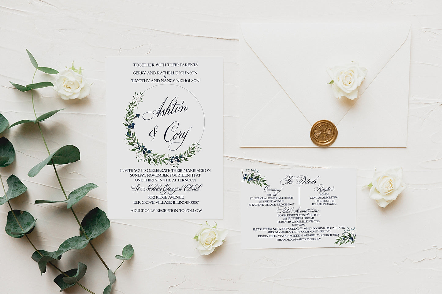 Ashton Wedding Invite Suite - Printed 3 Piece