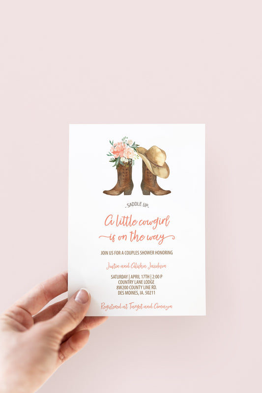 Cowgirl Boots Baby Shower Invite - Digital Download