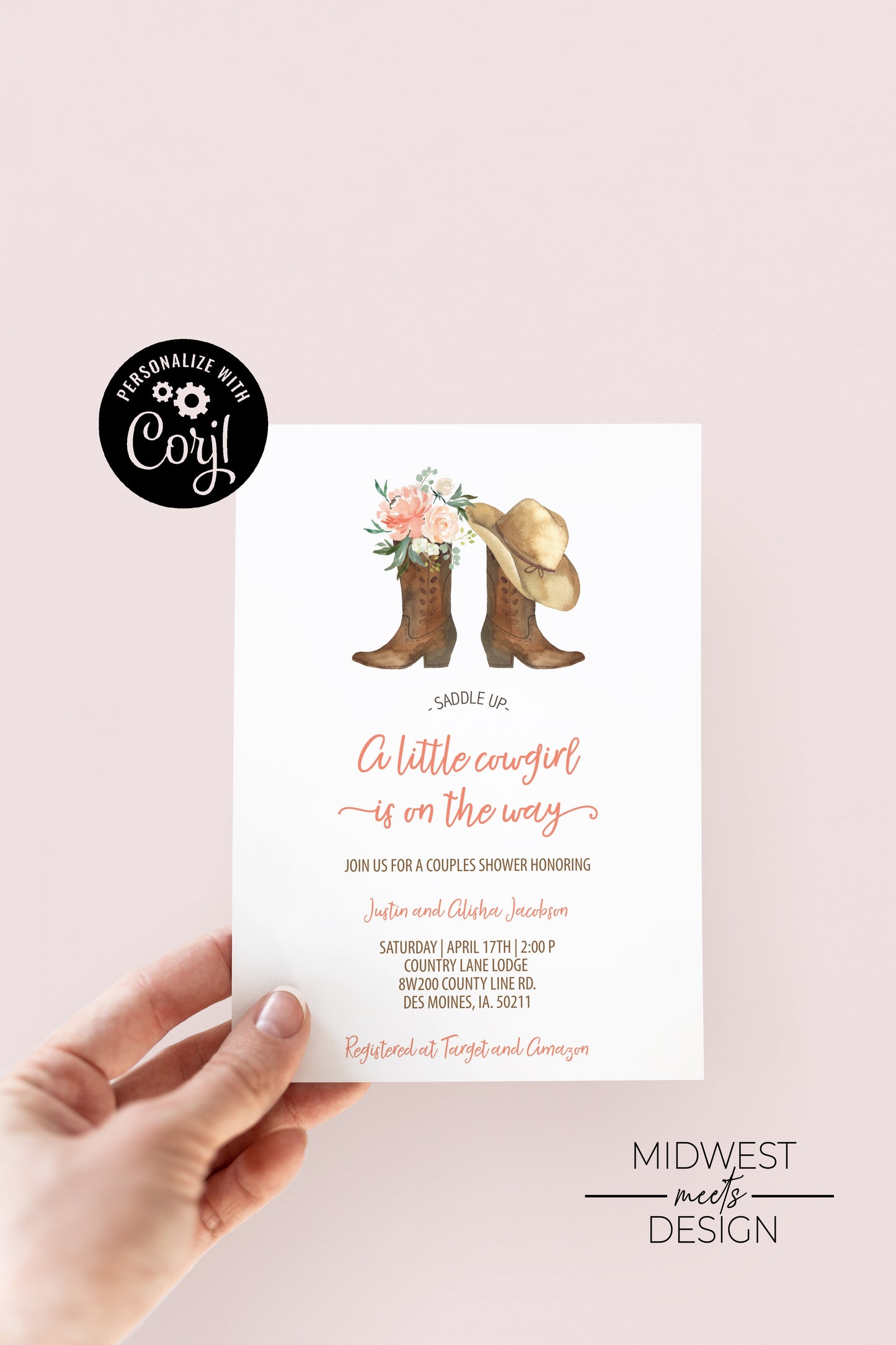 Cowgirl Boots Baby Shower Invite - Digital Download