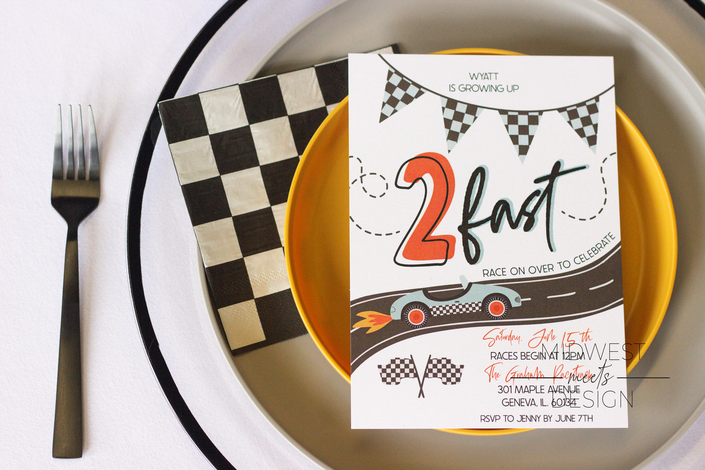 Two Fast Racecar Birthday Party Invites