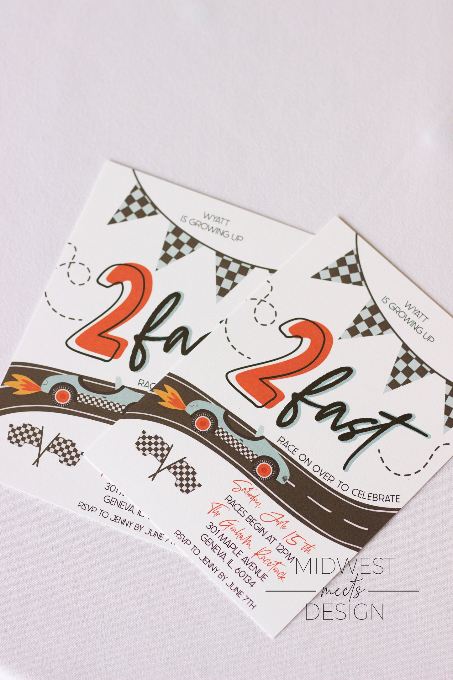 Two Fast Racecar Birthday Party Invites