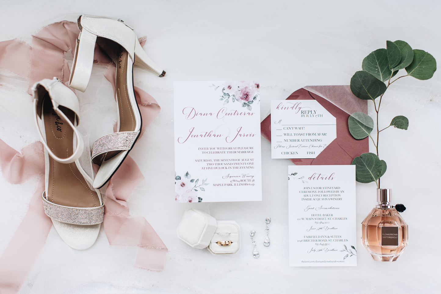 Anna Floral Wedding Invite Suite - Printed 5 Piece