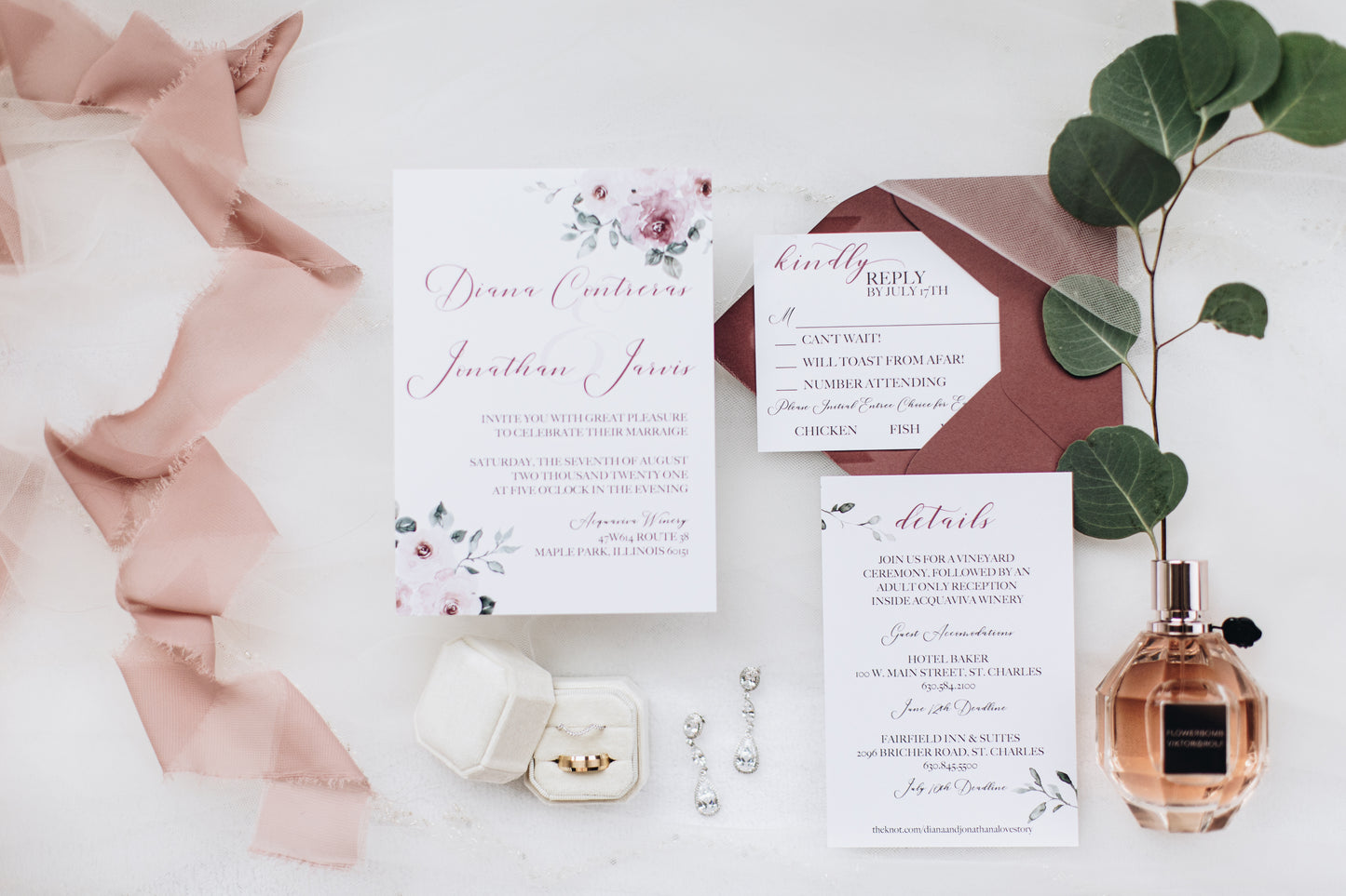 Anna Floral Wedding Invite Suite - Printed 5 Piece
