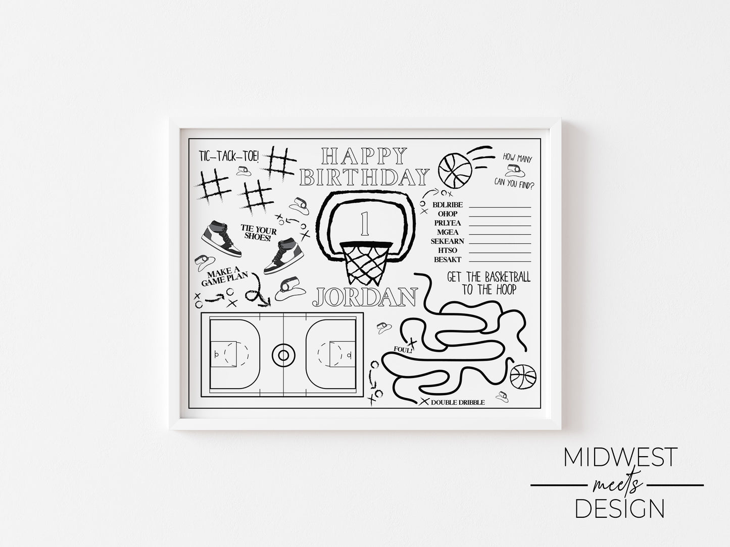 Basketball Themed Birthday Coloring Page Template - Digital Download