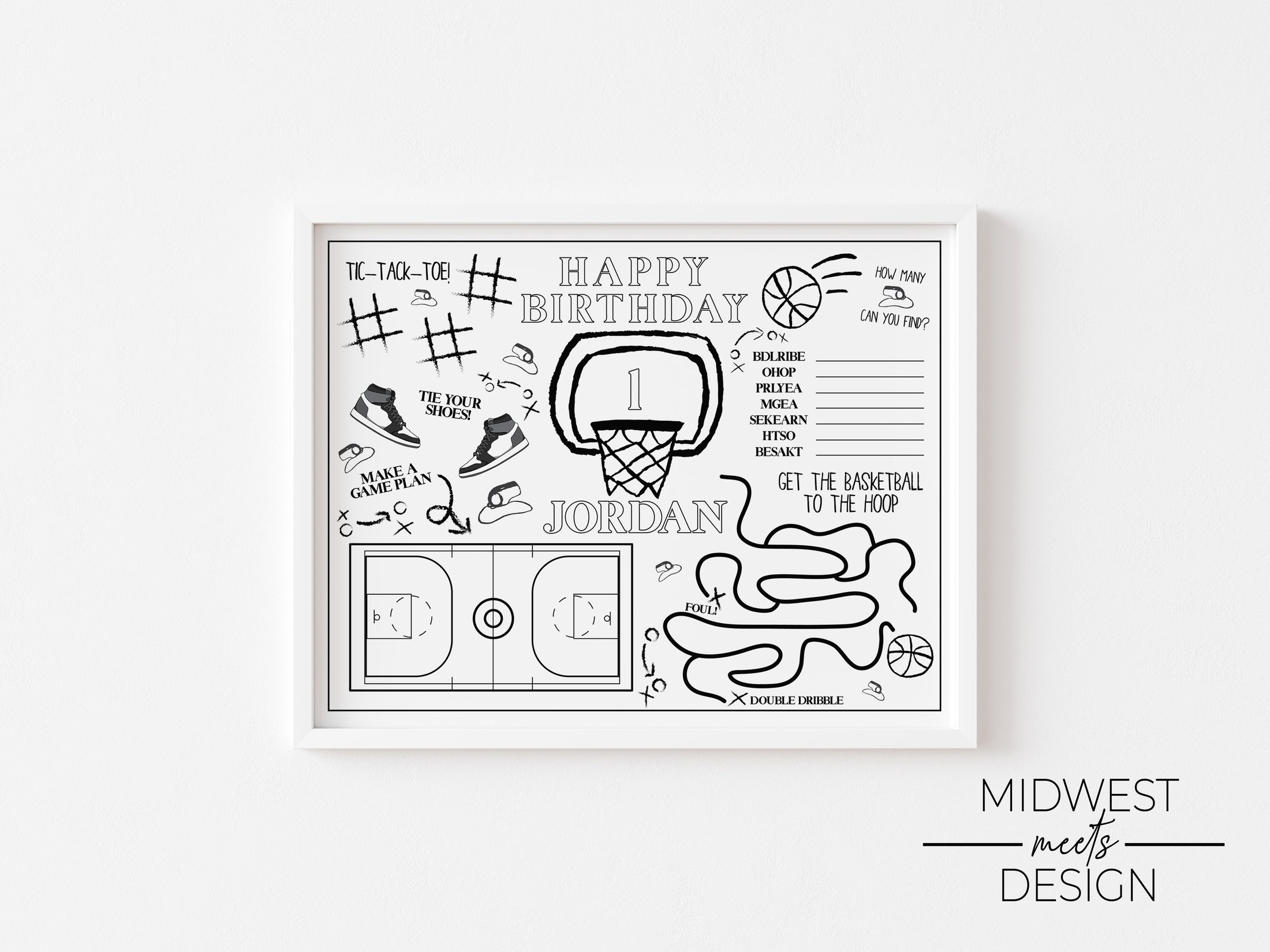 Basketball Themed Birthday Coloring Page Template - Digital Download ...
