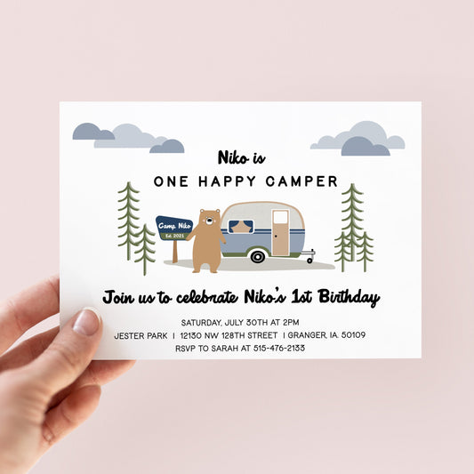 One Happy Camper Birthday Invite - Digital Download
