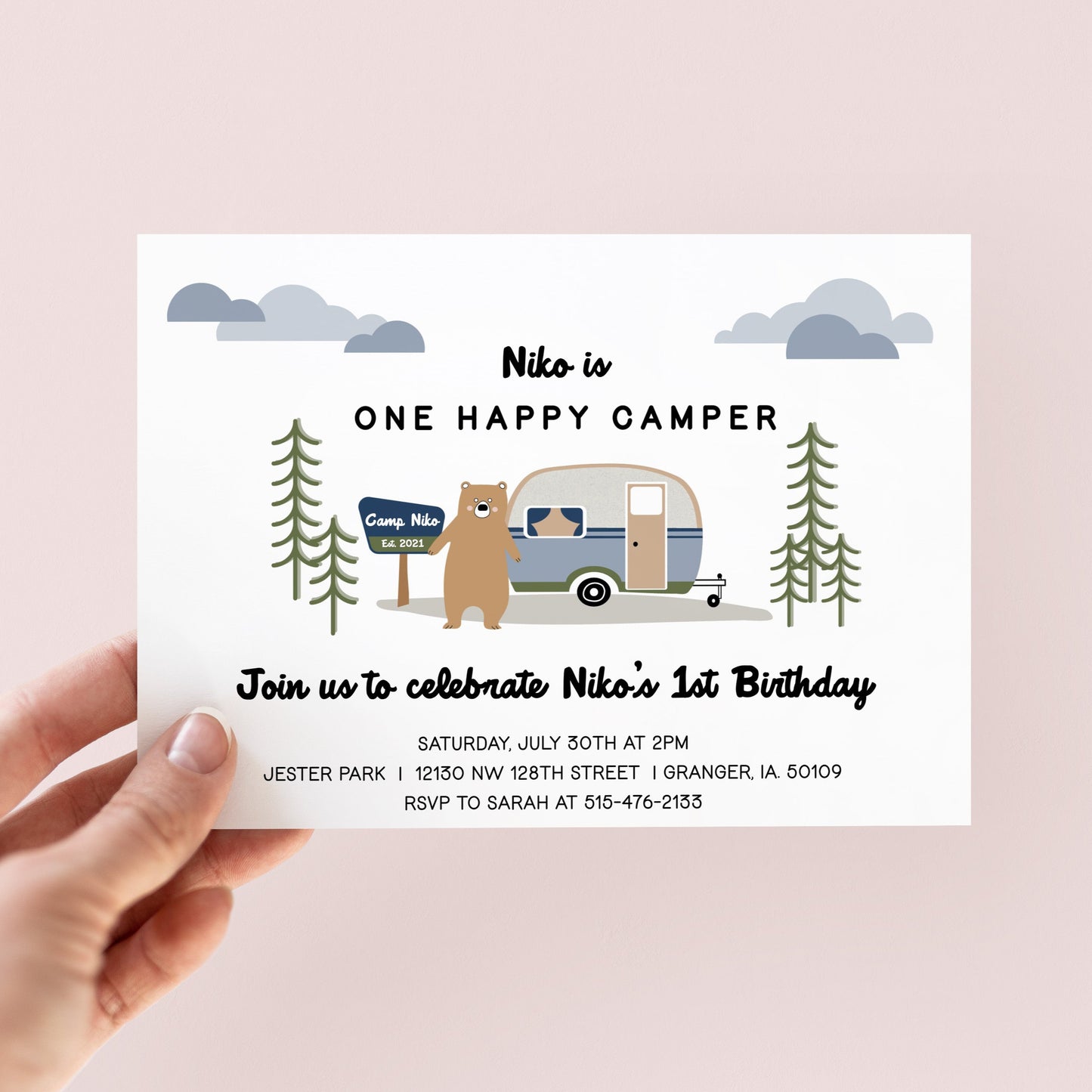 One Happy Camper Birthday Invite - Digital Download