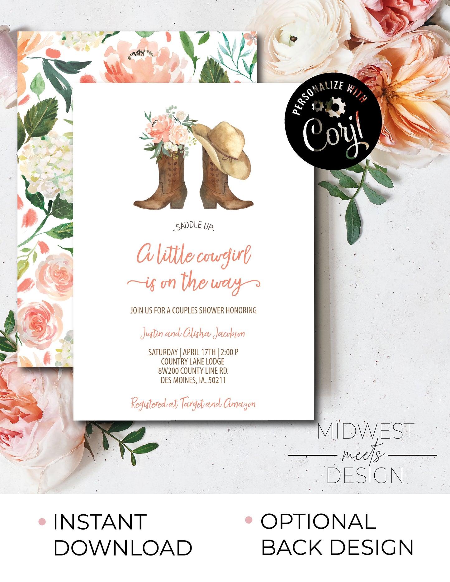 Cowgirl Boots Baby Shower Invite - Digital Download