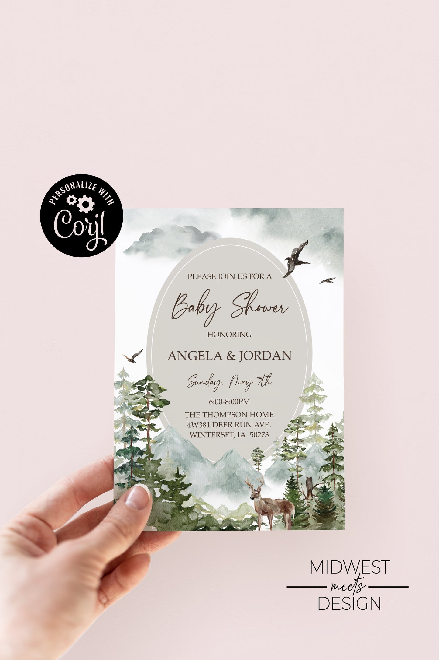 Woodland Forest Baby Shower Invite/Books for Baby Duo - Digital Download