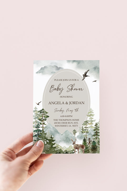 Woodland Forest Baby Shower Invite/Books for Baby Duo - Digital Download