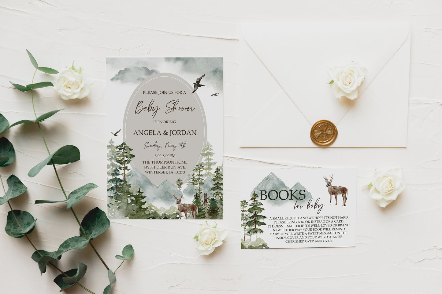 Woodland Forest Baby Shower Invite/Books for Baby Duo - Digital Download