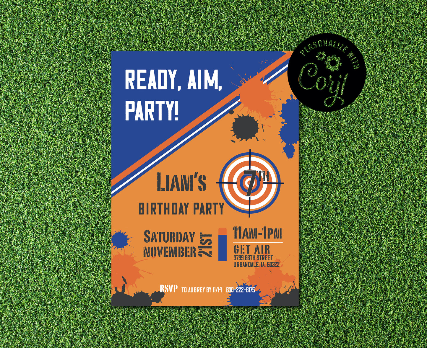 Nerf Inspired Birthday Party Invite - Digital Download